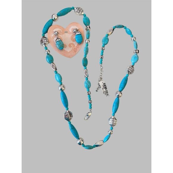 Brighton Mojave Southwest Silver Tone And Turquoise Necklace NWOT & Earrings - Picture 2 of 7